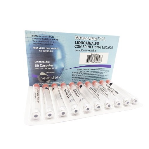 NEWCAINA 2% E-80 LIDOCAINA 2% CON EPINEFRINA 1:80.000 SOLUCION INYECTABLE CAJA X 50 AMP.