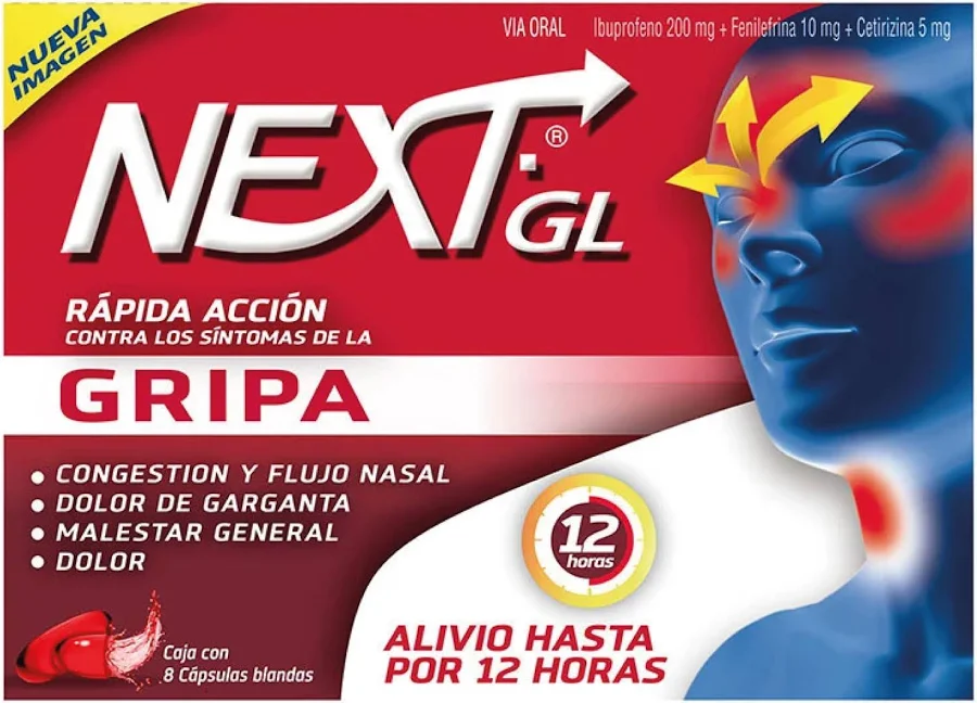 NEXT GRIPA CAJA X 8 CAPSULAS LIQUIDAS (GENOMMA)