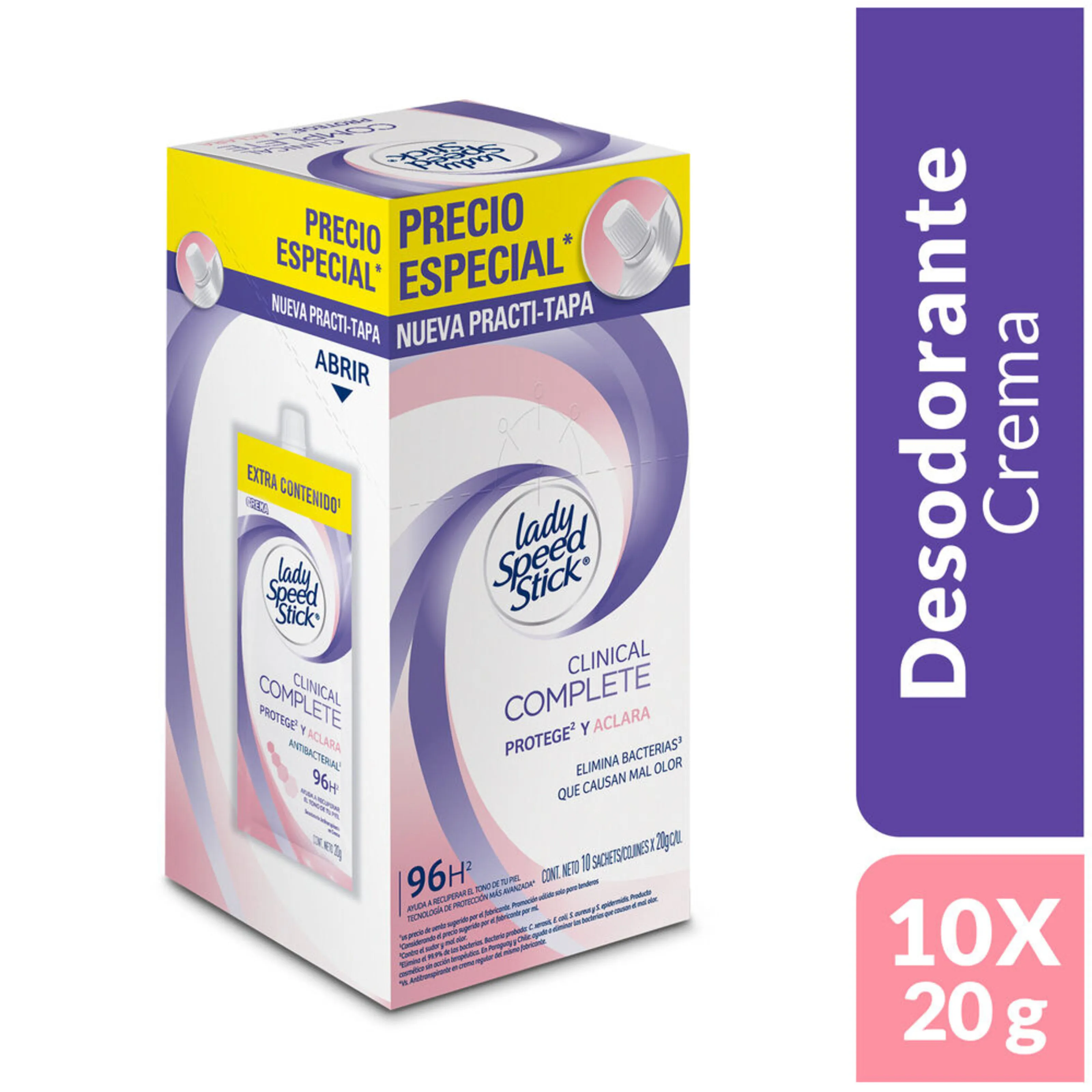 DESODORANYE LADY SPEED STICK CLINICAL COMPLETE PROTEJE Y ACLARA ANTIBACTERIAL CAJA X 10 UND