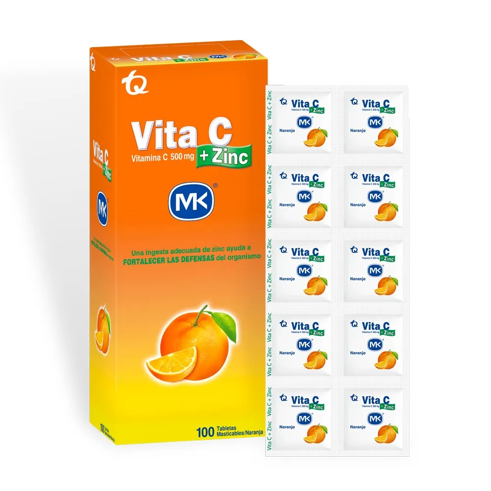 VITAMINA C 500 MG +ZINC SABOR NARANJA CAJA X 100 TABLETAS (MK)