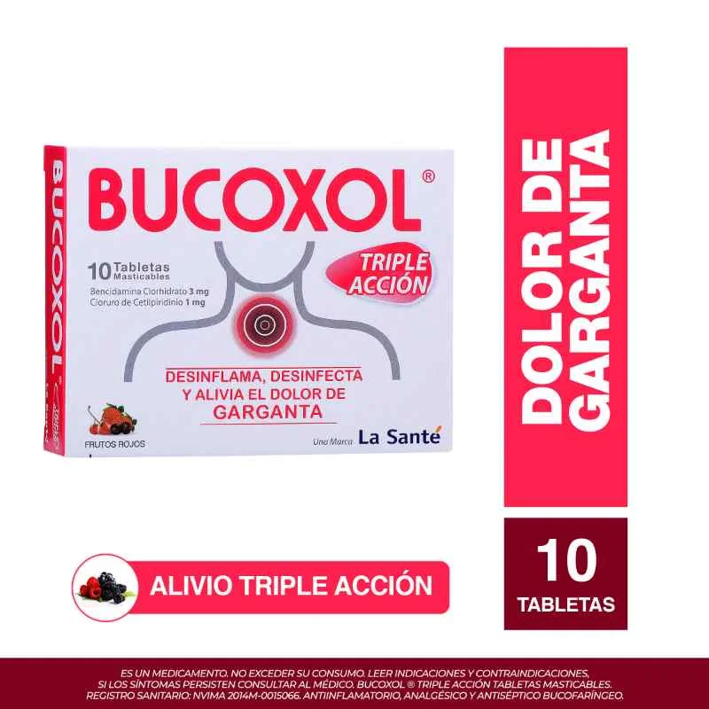 BUCOXOL CEREZA FRUTOS ROJOS CAJA X 10 TABLETAS
