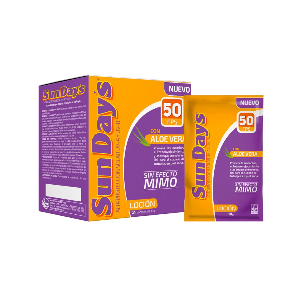 BLOQUIADOR SOLAR SUNDAYS FPS 50+ CAJA X 24 SOBRES